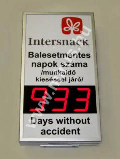 Munkavdelmi kijelz, balesetmentes nap szmll ra, beltri kivitel.