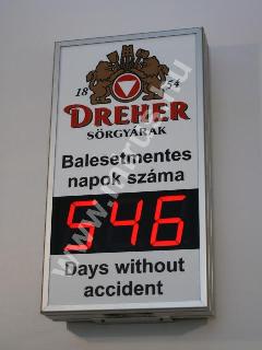 Munkavdelmi kijelz, balesetmentes nap szmll ra, beltri kivitel.